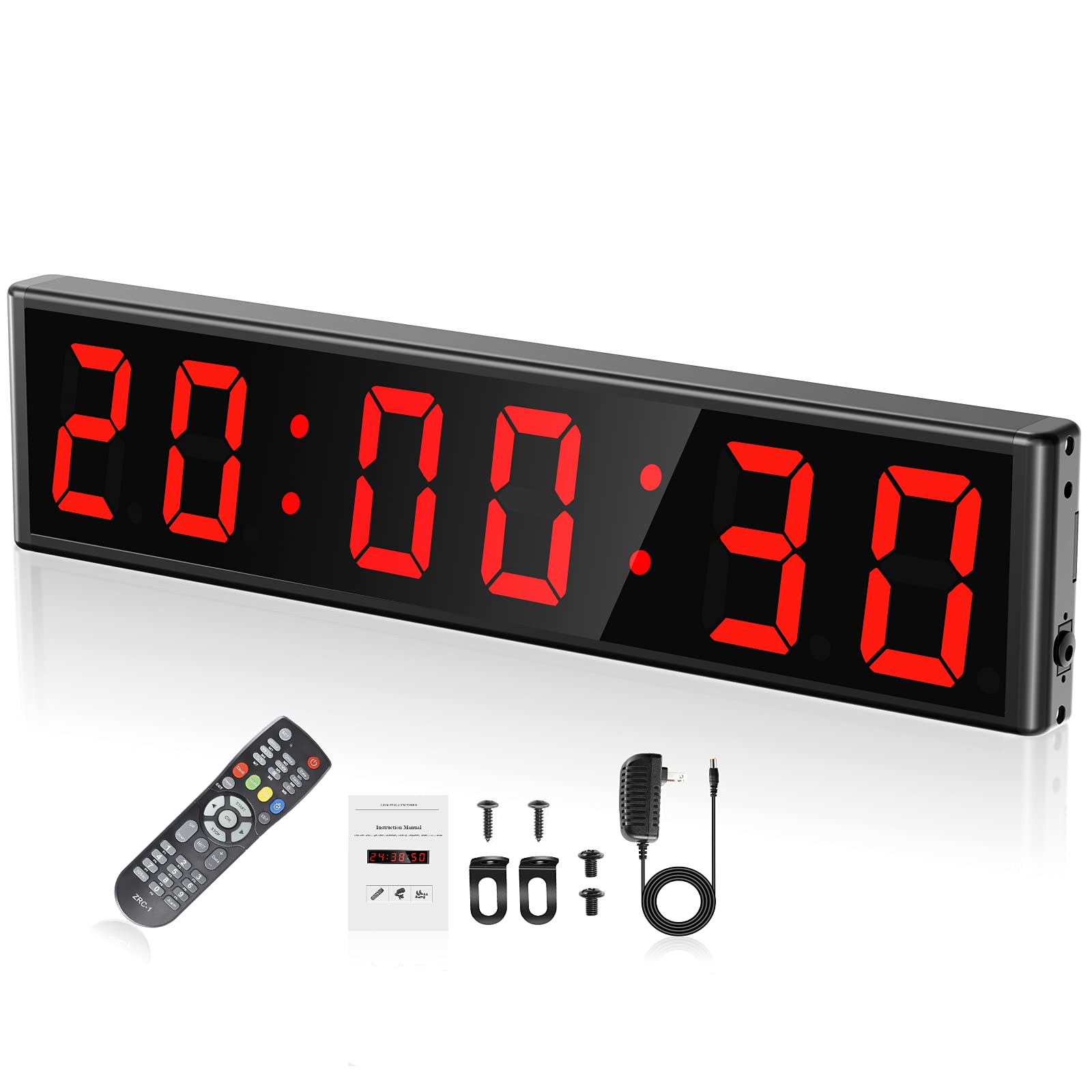 Seesii LED Gym Timer with Remote - Ultra Clear Interval Timer, Countdown/Up Wall Clock with Buzzer | Bank Power Connectable Fitness Stopwatch for Home Gym, Garage & CrossFit Workouts