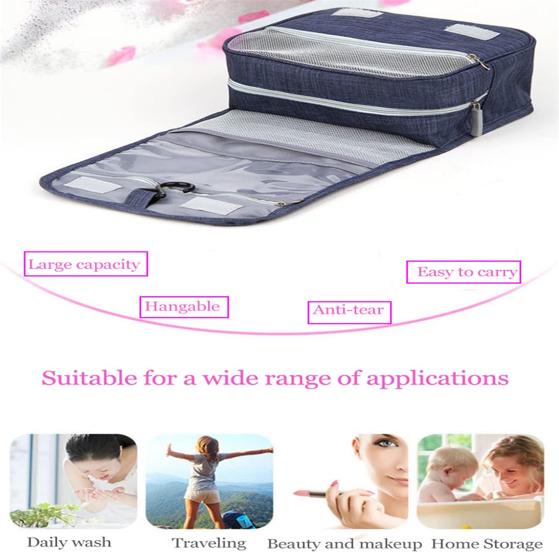 Waterproof Travel Makeup Bag with Hook & Handle - Cosmetic Organizer for Toiletries, Makeup Brushes, Jewelry & Digital Accessories | Perfect for Travel, Gym & Daily Use (Green)