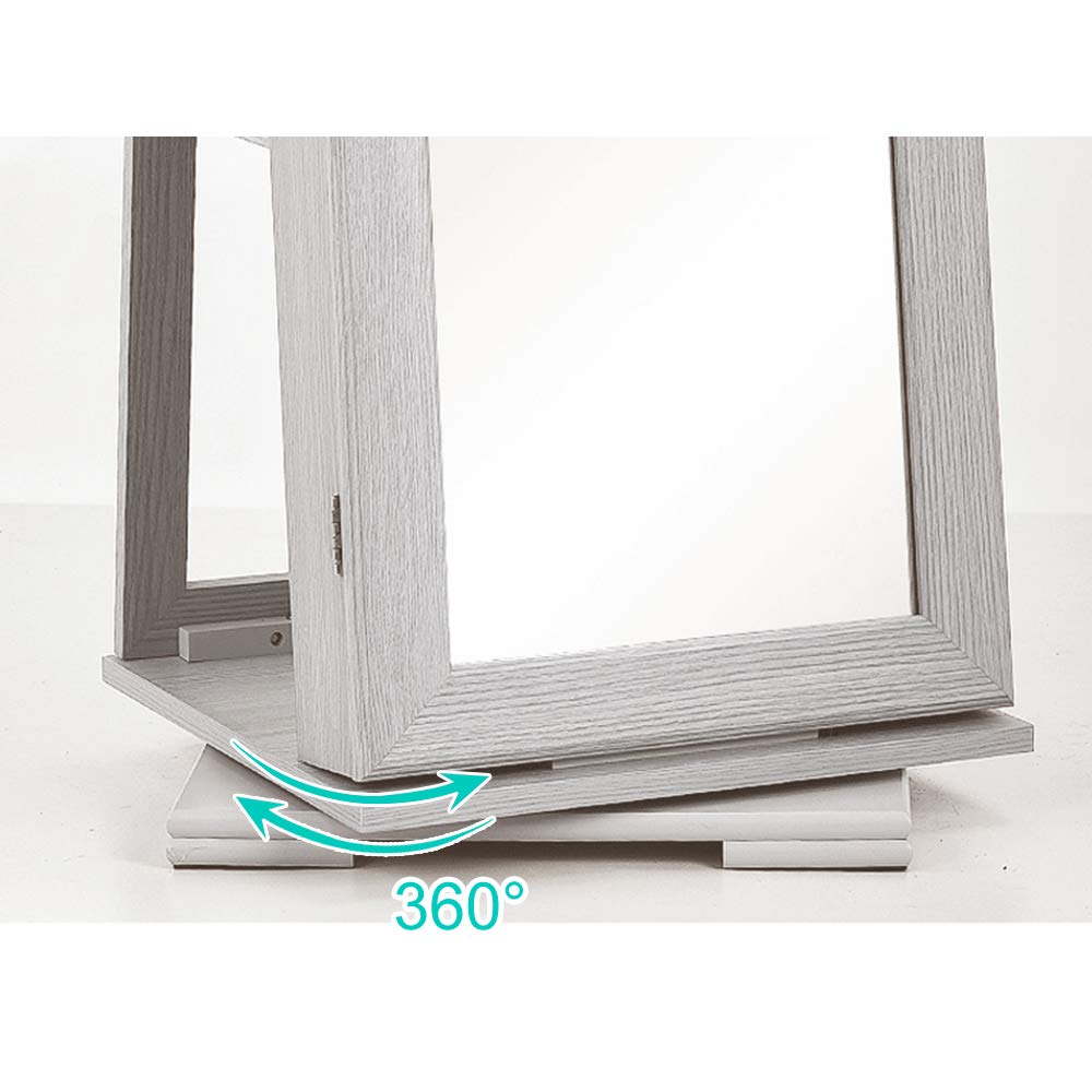 SOGES 360° Swivel Full Length Jewelry Mirror Cabinet with Lockable Storage & Rotating Organizer - White | Standing Mirror with Back Shelves for Jewelry Display & Bedroom Decor