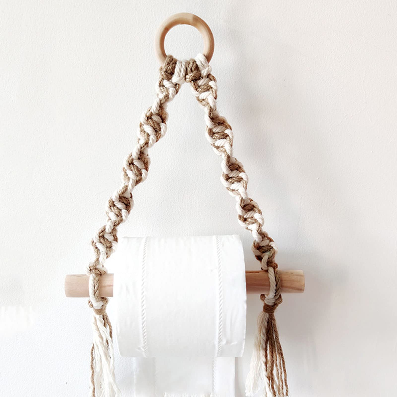 Vintage Wooden Wall Mounted Toilet Paper Holder with Hemp Rope - Rustic Bathroom Tissue Roll Stand for Home Decor | Perfect for Farmhouse, Cottage & Vintage Style Bathrooms