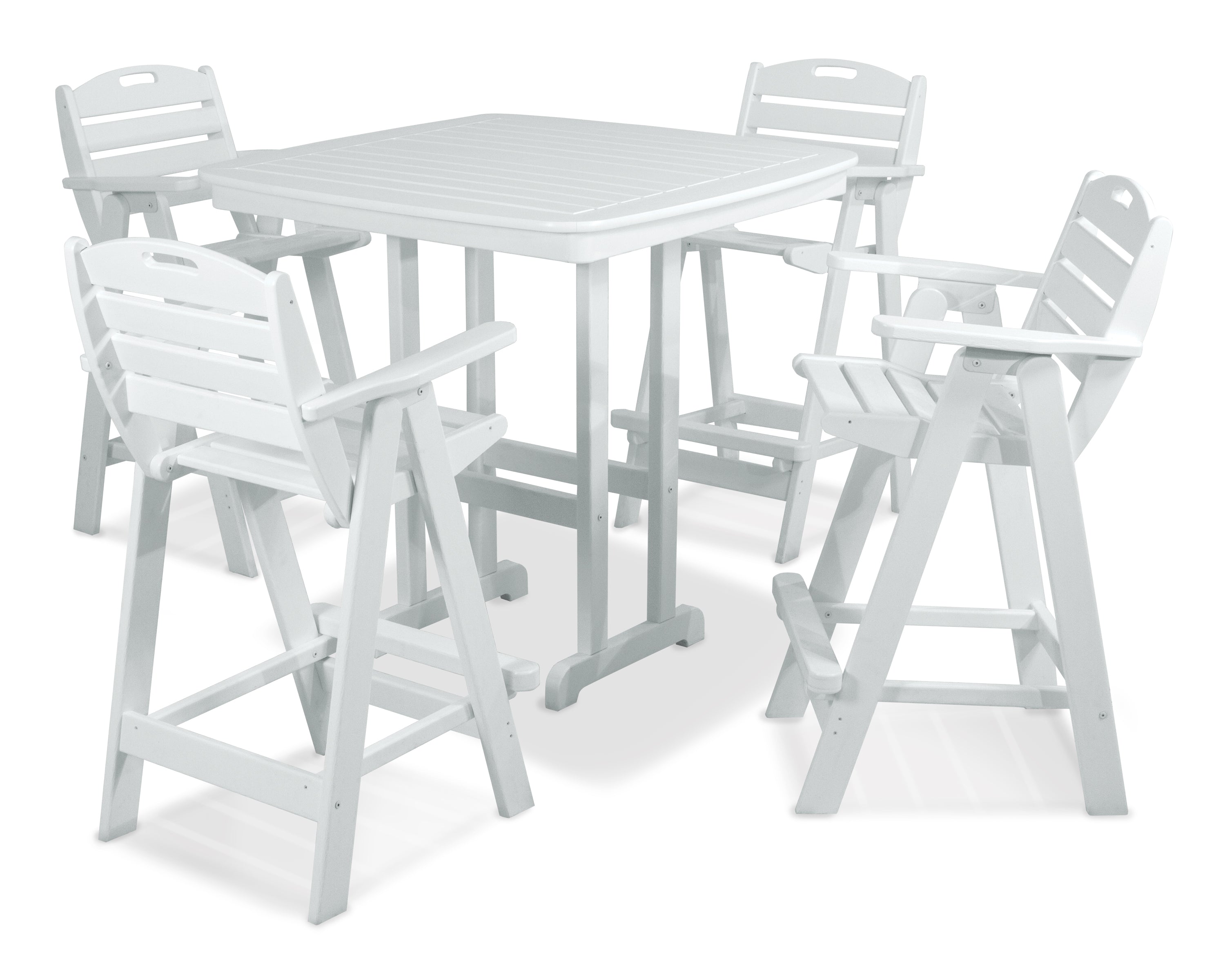 POLYWOOD Nautical 5-Piece Outdoor Bar Set - Durable All-Weather Wicker Patio Furniture for Poolside, Deck, or Backyard Entertaining
