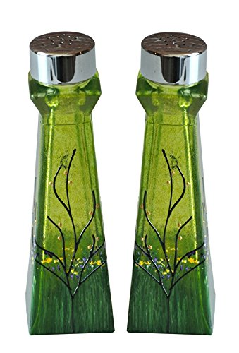 Lime Green Tree of Life Salt and Pepper Shakers Set - 3oz Ceramic Spice Dispenser for Kitchen, Dining Table, and Gift Giving