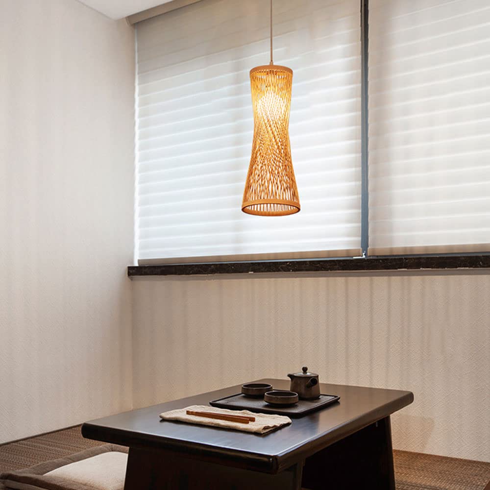 Hand-Woven Bamboo Pendant Light - Natural Rattan Wicker Lampshade, Eco-Friendly Woven Hanging Lamp for Kitchen, Dining Room, Bedroom, Farmhouse & Tea House - Perfect for Boho, Rustic & Coastal Decor Styles