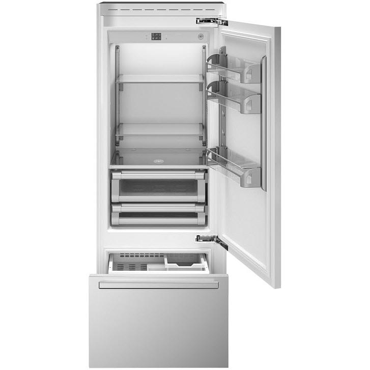 Bertazzoni 30 Inch Built-In Bottom Freezer Refrigerator - 15.5 cu. ft. Capacity, Digital Display, Stainless Steel (REF30BMBIXRT) - Perfect for Modern Kitchens and Open-Concept Homes