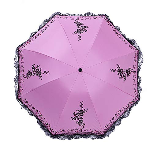 UV Protection Sun Umbrella with Lace Trim - Compact & Lightweight for Summer - Perfect for Beach, Travel, and Outdoor Activities