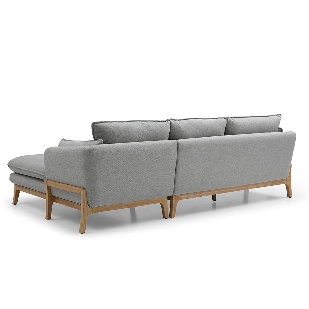 BRONTE 3-Seater Sofa with Right Chaise in Light Grey & Oak - Modern Living Room Furniture for Small Spaces & Apartments