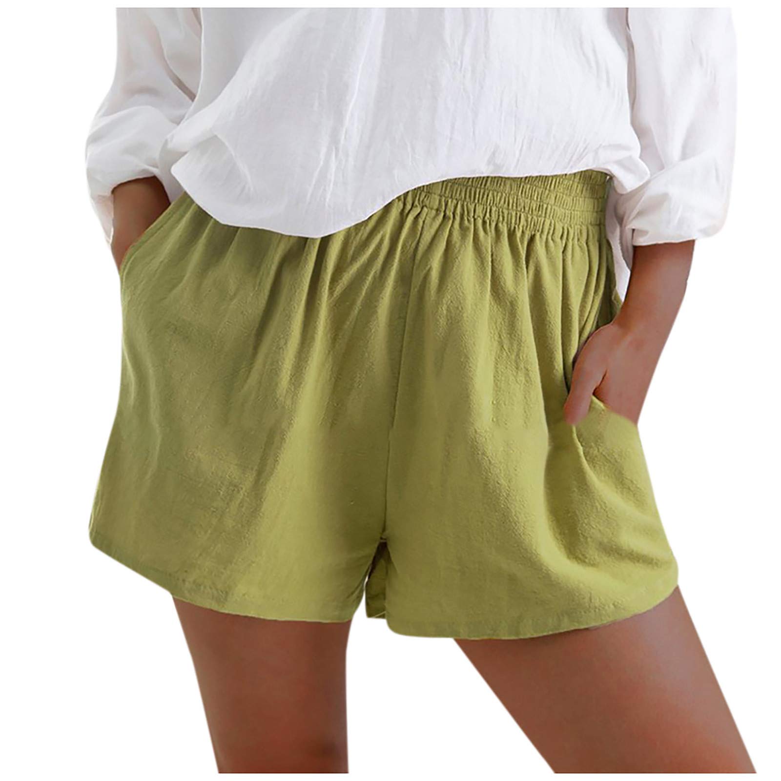 MPWEGNP Women's High Waist Compression Shorts - Comfy Elastic Drawstring Casual Pants with Pockets - Solid Color Workout & Yoga Shorts for Running, Gym, Lounge Wear