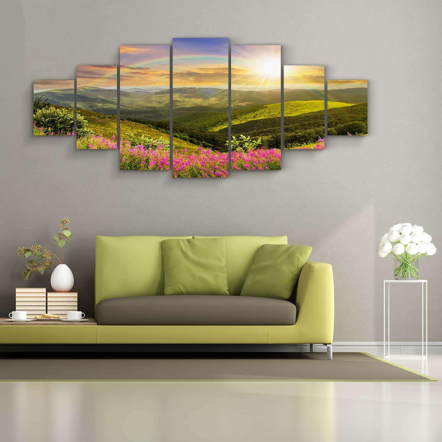 Startonight Large Canvas Wall Art - Sunset Over the Hills Landscape - Modern Framed Set of 7 Panels 40x95 Inches - Perfect for Living Room, Bedroom & Office Decor