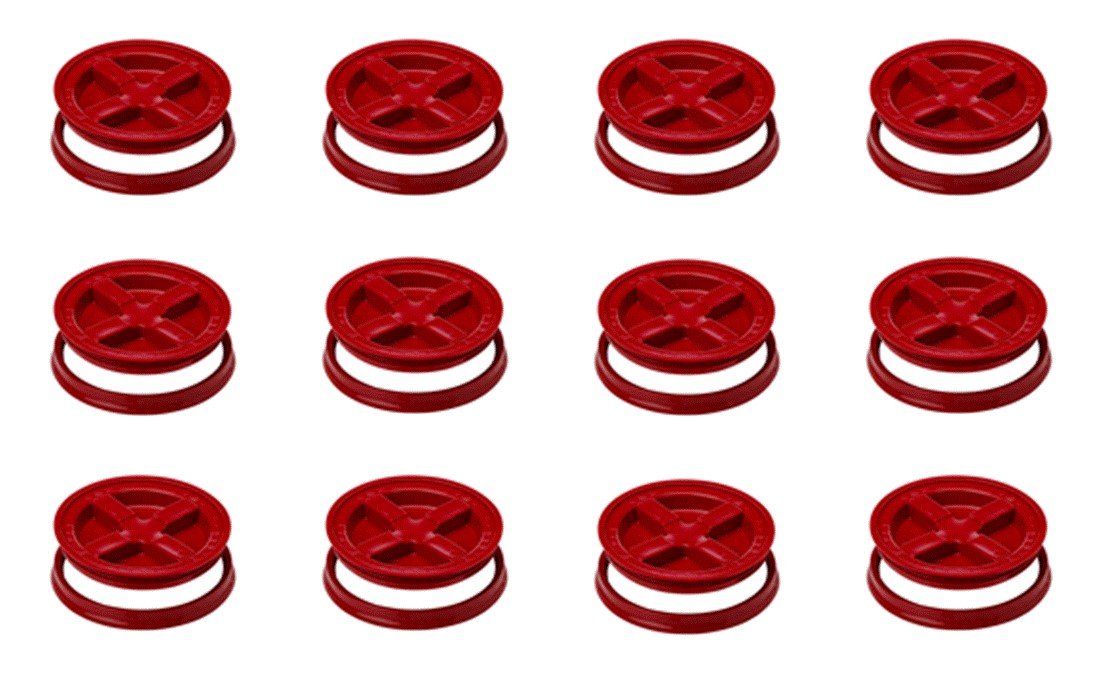 12-Pack 5 Gallon Red Gamma Seal Lids - Airtight Food Storage Container Lids for Bulk Dry Goods, Grains & Pet Food | Perfect for Home Pantry Organization & Emergency Food Prep