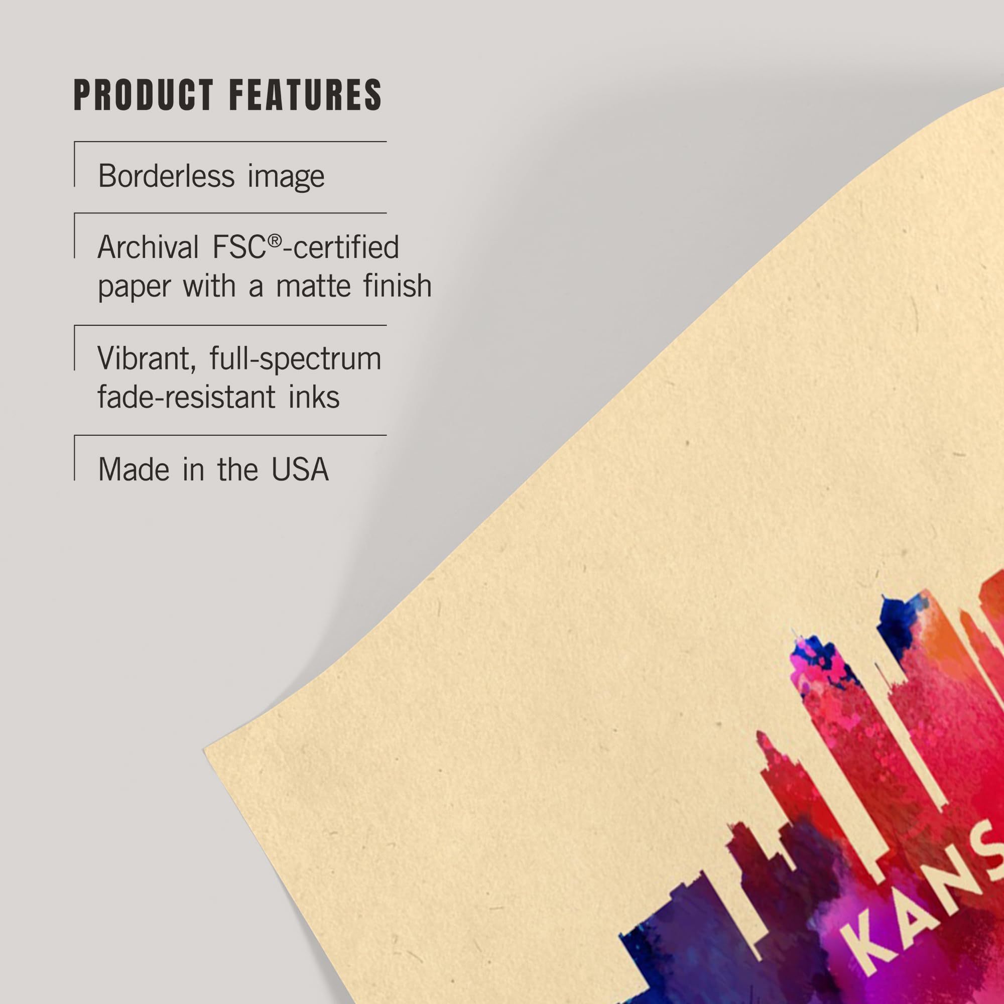 Lantern Press 16x24 Inch Giclee Print - Kansas City Missouri Skyline Abstract Wall Art | Premium Canvas for Home & Office Decor