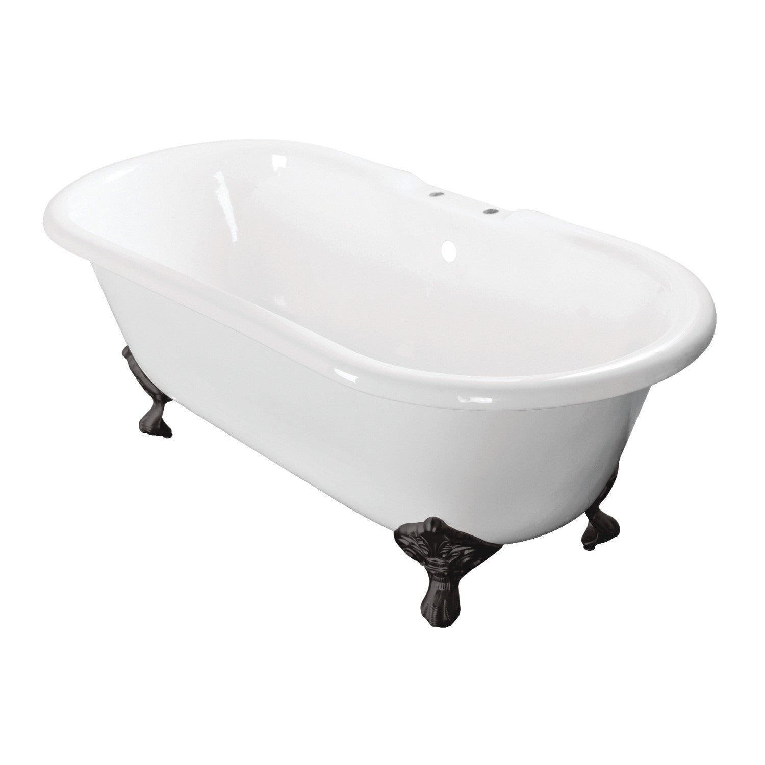 60 Inch White Matte Black Cast Iron Clawfoot Bathtub - Oval Double Ended Freestanding Tub with 7 Inch Faucet Drillings | Vintage Bathroom Decor for Master Suite & Luxury Spa Retreat