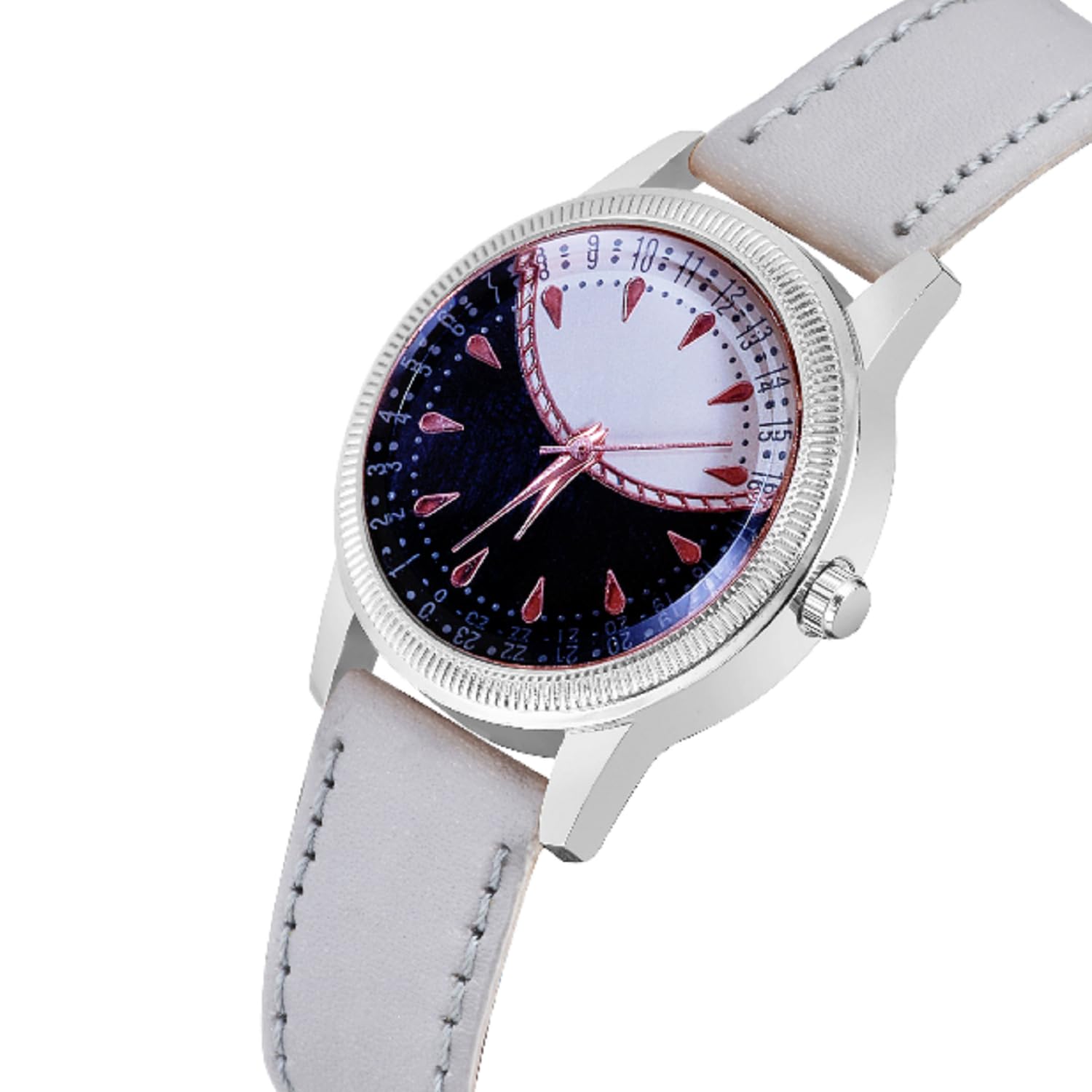 KIROH Stylish Sun-Rise Orange Dial Analog Watch for Women - Genuine Leather Strap, Fashionable Timepiece for Everyday Wear, Office, and Casual Outings (Red-S)