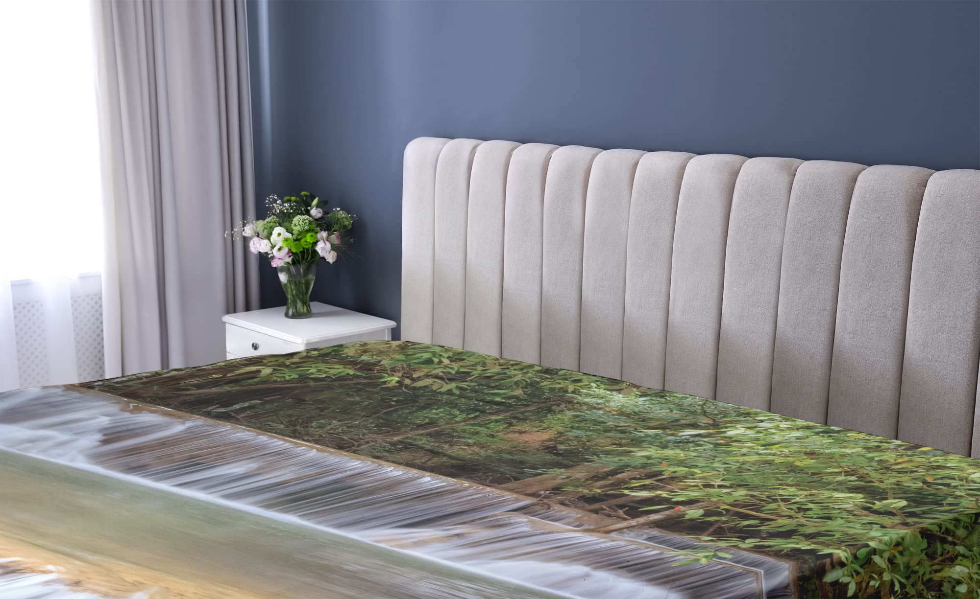 Ambesonne Rainforest Fitted Sheet - Queen Size Deep Pocket Bedding with All-Around Elastic, Green Brown Grey Exotic Waterfall Design | Perfect for Jungle-Themed Bedrooms, Vacation Homes & Nature Lover's Decor