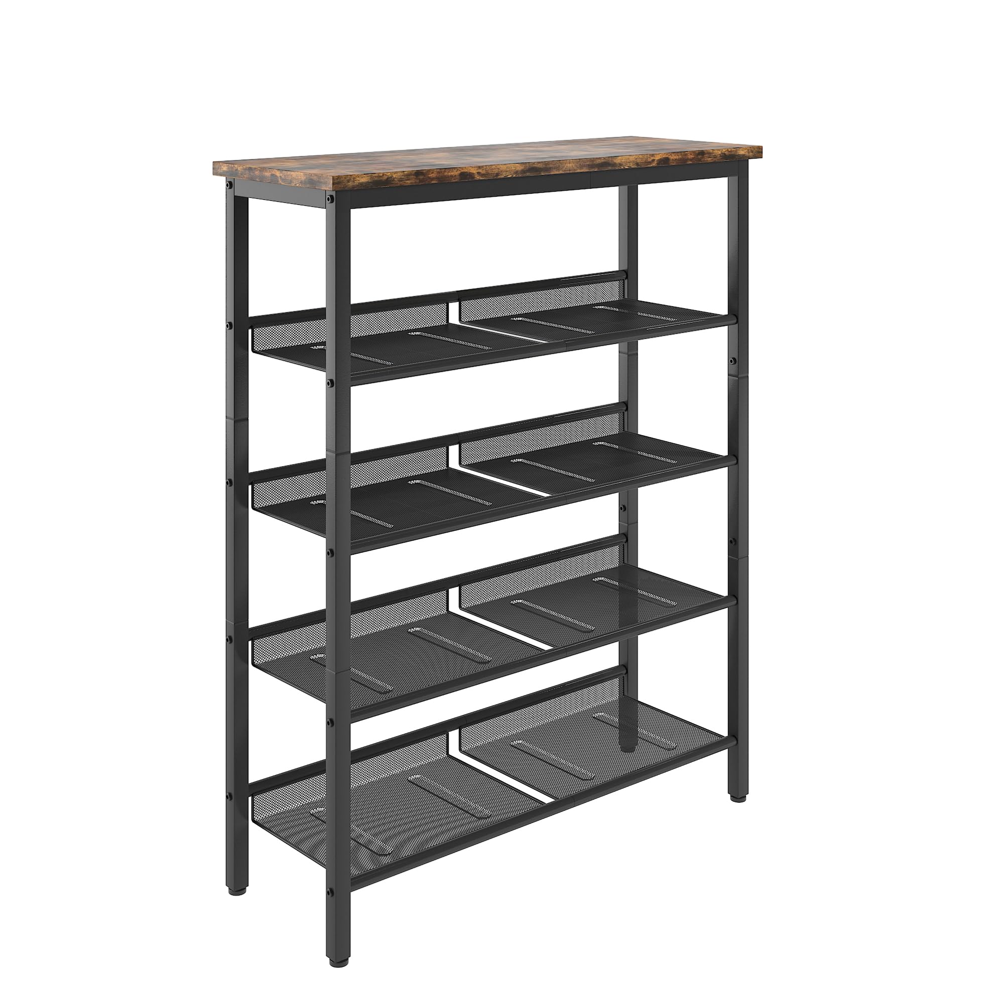 Gecheer 5-Tier Adjustable Industrial Shoe Rack with 4 Mesh Shelves - Rustic Country Style Entryway Storage Organizer for Shoes, Boots & Accessories | Perfect for Living Room, Bedroom, Porch & Hallway Organization