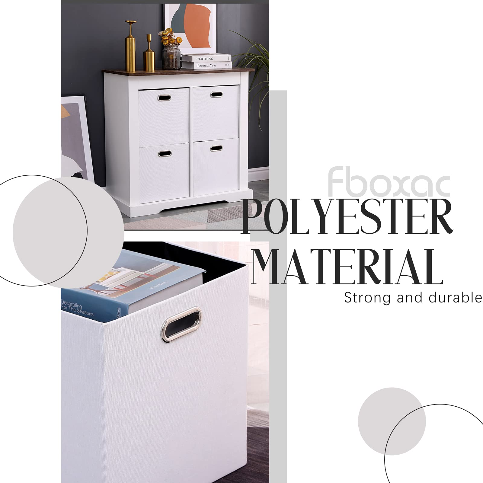Foldable Cube Storage Bins Set of 4 - 13×13 Inch Large Capacity Polyester Organizer Baskets with Handles for Closet, Shelf, Cabinet, Bookcase & Bedroom Organization - Perfect for Home, Office & Kids Room Storage (White)
