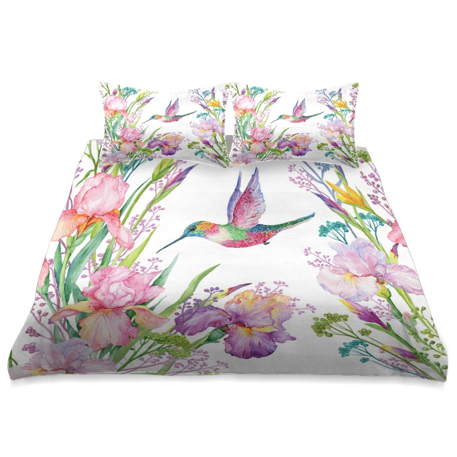 Hummingbird Flower Pattern King Size Comforter Set - 3 Piece Ultra Soft All Season Bedding Set 90x104 Inch for Cozy Bedroom Decor | Perfect for Master Bedroom, Guest Room & Dormitory