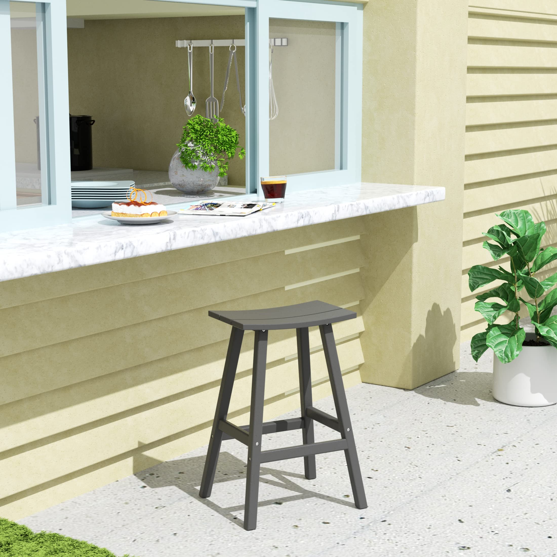WestinTrends Malibu 2-Piece 29-Inch Outdoor Bar Stools Set - Patio Saddle Stools in Gray for Backyard, Deck & Poolside Dining