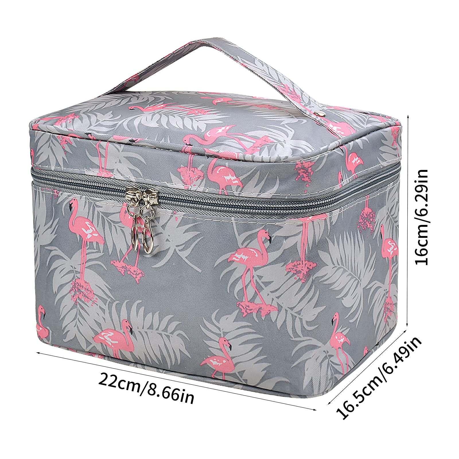 Waterproof Large Toiletry Bag for Women & Teen Girls - Double Zipper Travel Makeup Organizer with Handle, Flamingo Cosmetic Storage Wash Bag (Grey) - Perfect for Travel, Gym, Camping & Daily Use