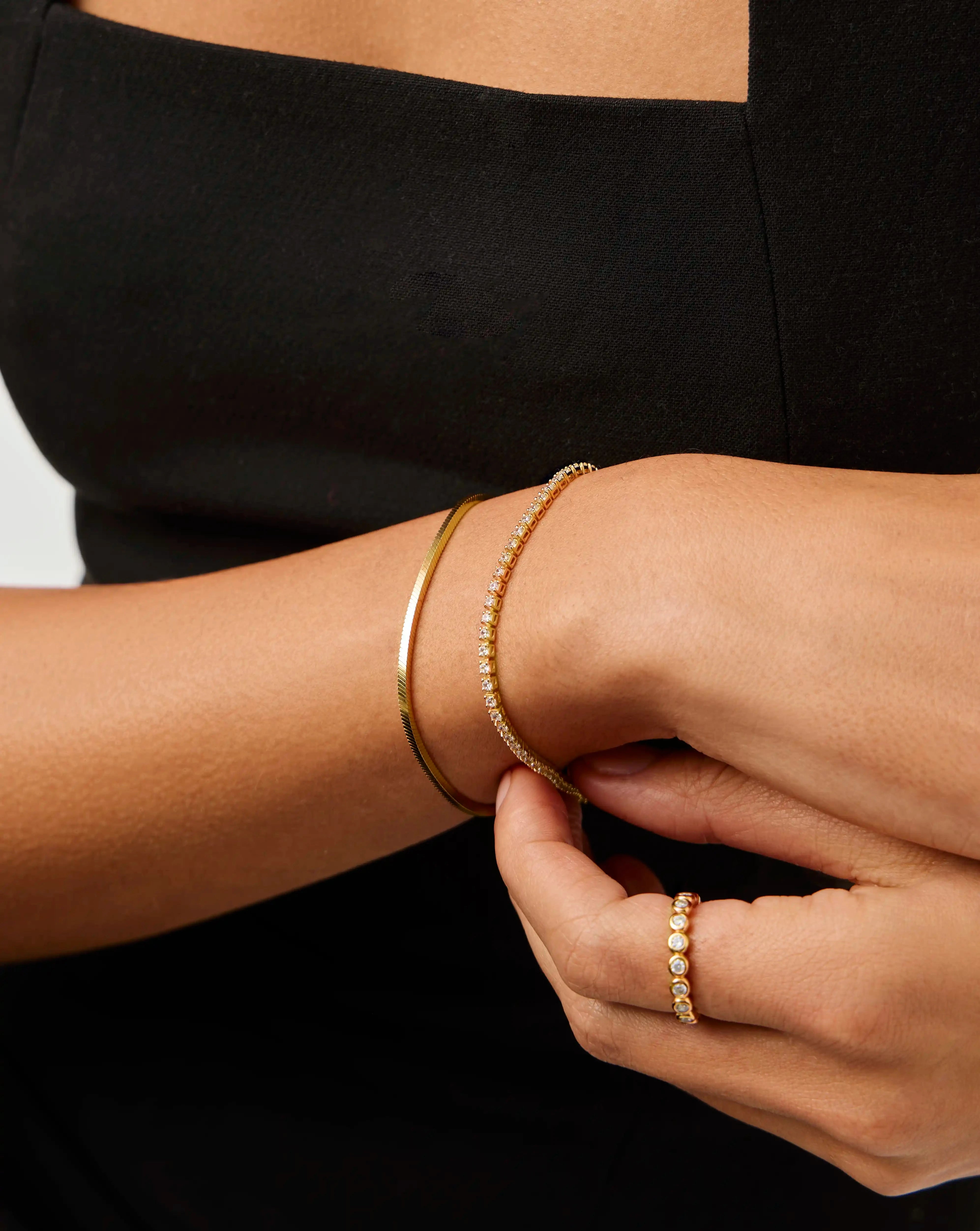 Classic Tennis & Snake Chain Bracelet Set in 18k Gold Vermeil - Elegant Jewelry for Women, Perfect for Gifts, Parties, and Everyday Wear