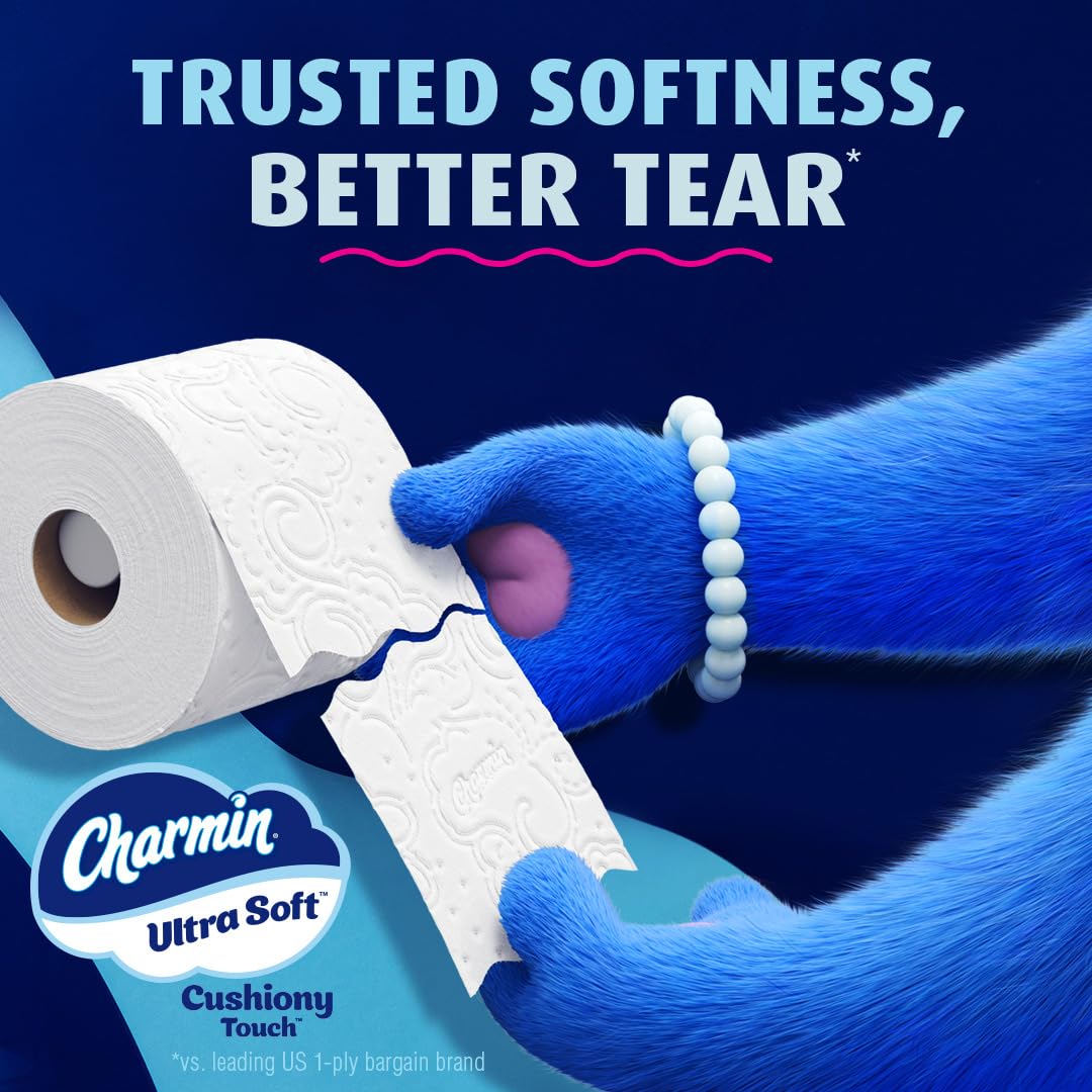 Charmin Ultra Soft Cushiony Touch Toilet Paper - 18 Family Mega Rolls (90 Regular Rolls) | Gentle Bathroom Tissue for Sensitive Skin | Perfect for Home, Office & RV Use