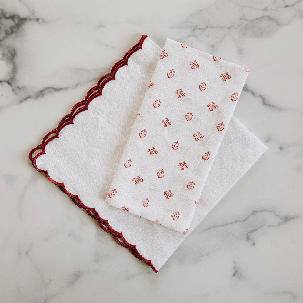 Handmade Block Printed Linen Napkin Set - 100% Natural Red Cotton - Perfect for Dinner Parties, Weddings & Home Decor