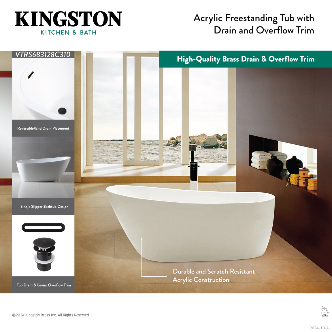 Aqua Eden 68 Inch Acrylic Oval Freestanding Bathtub - Glossy White/Matte Black Slipper Tub with Drain - Perfect for Luxury Bathrooms & Spa Retreats