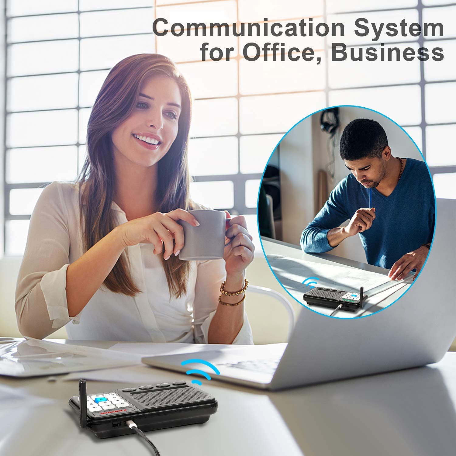 Wireless Intercom System for Home & Office - 10 Channel 3 Privacy Code Long Range (1.1 Mile) Room to Room Communication - 2 Pack - Ideal for Houses, Businesses, and Multi-Room Communication
