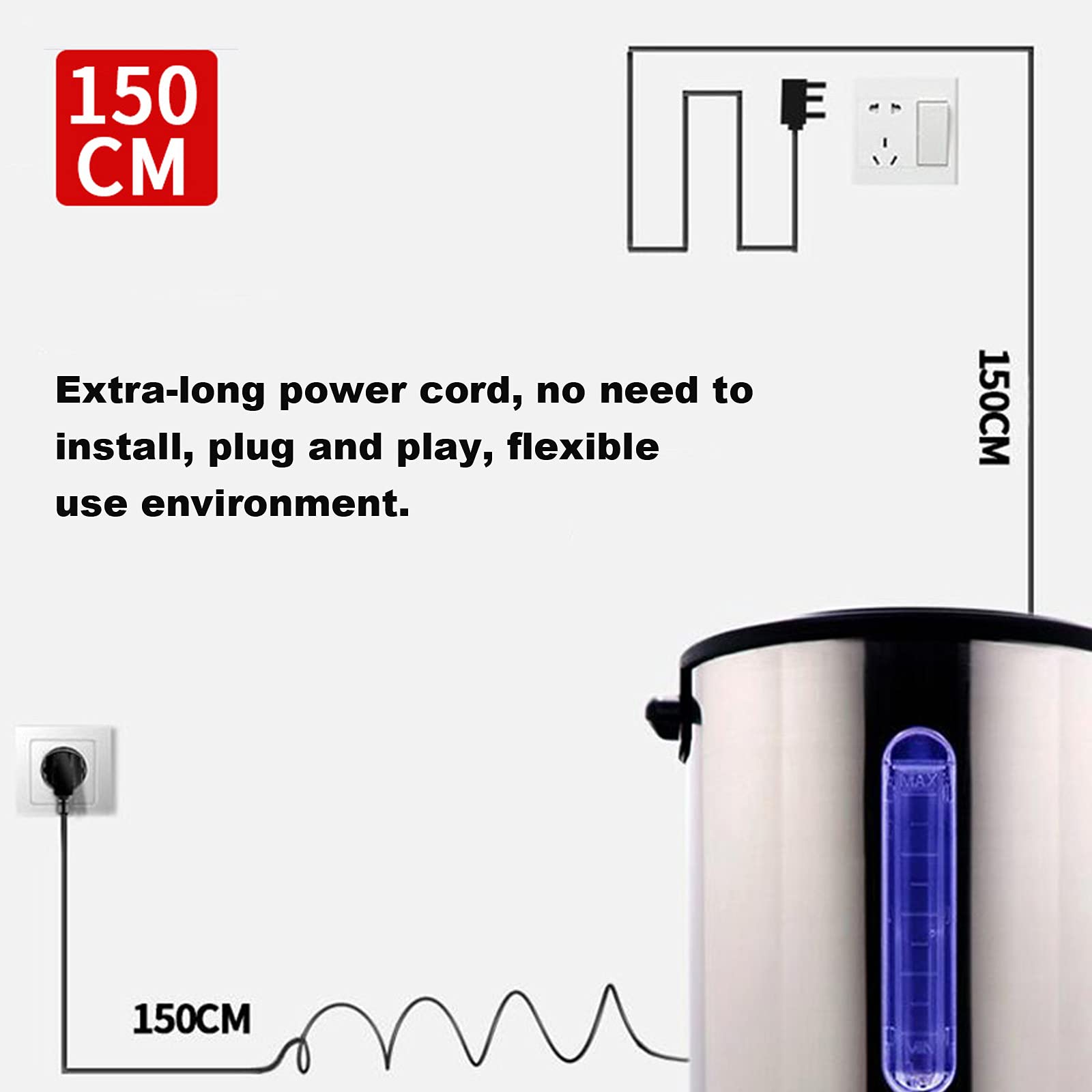 8.8L Commercial Electric Water Boiler - Stainless Steel Hot Water Dispenser for Coffee Shops, Milk Tea Stores & Restaurants - Fast Boiling Bucket for Beverage Making, Food Service & Catering