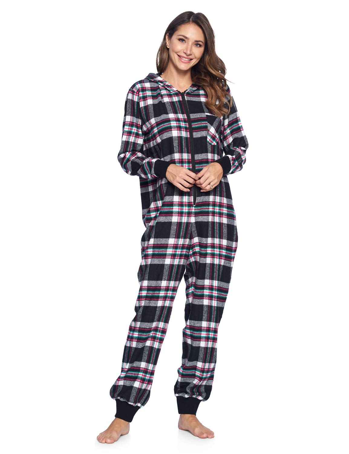 Ashford & Brooks Women's Flannel Hooded One Piece Pajama Union Jumpsuit - Soft & Cozy Winter Sleepwear for Women, Lounge Wear, Home Comfort Outfit