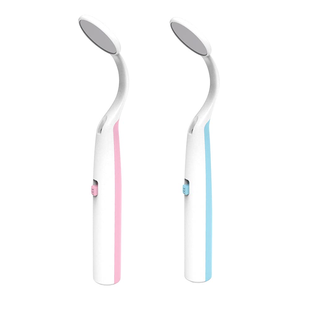 DOITOOL 2 Pack LED Dental Mirror with Anti-Fog Coating - Blue & Pink Mouth Mirror for Dentists, Orthodontists & Home Oral Care - Perfect for Teeth Inspection, Braces Check & Dental Hygiene