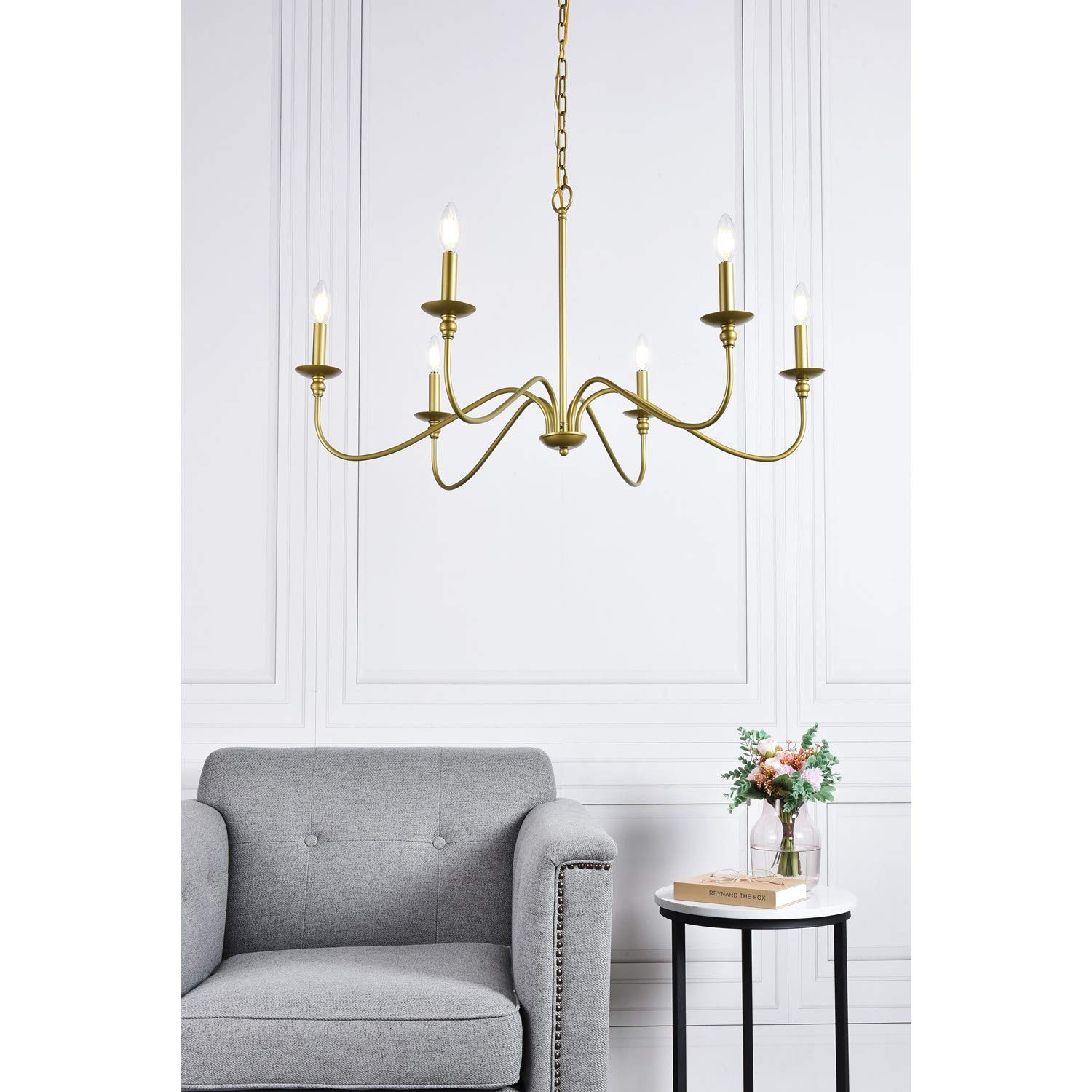 Rohan 6-Light Brass Chandelier - Elegant Vintage Ceiling Light Fixture for Dining Room, Living Room & Bedroom Lighting