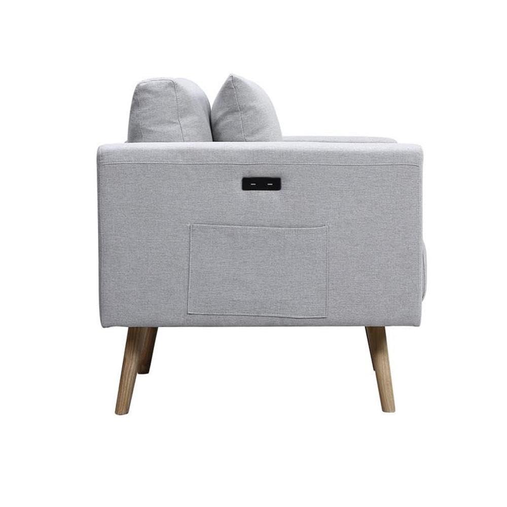 Lilola Home Easton Light Gray Linen Fabric Chair with USB Charging Ports, Side Pockets & Removable Pillows - Modern Living Room, Office, Dorm Room Seating Solution