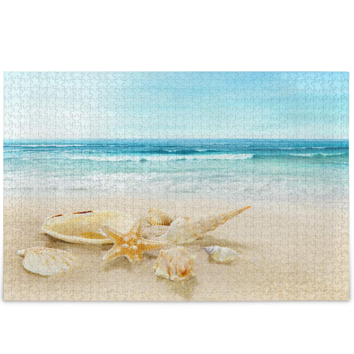 500-Piece Oarencol Seashells & Starfish Jigsaw Puzzle - Beach Ocean Blue Sky Theme - Challenging Puzzle for Adults & Kids - Perfect for Family Game Night, Beach House Decor, or Relaxation Therapy