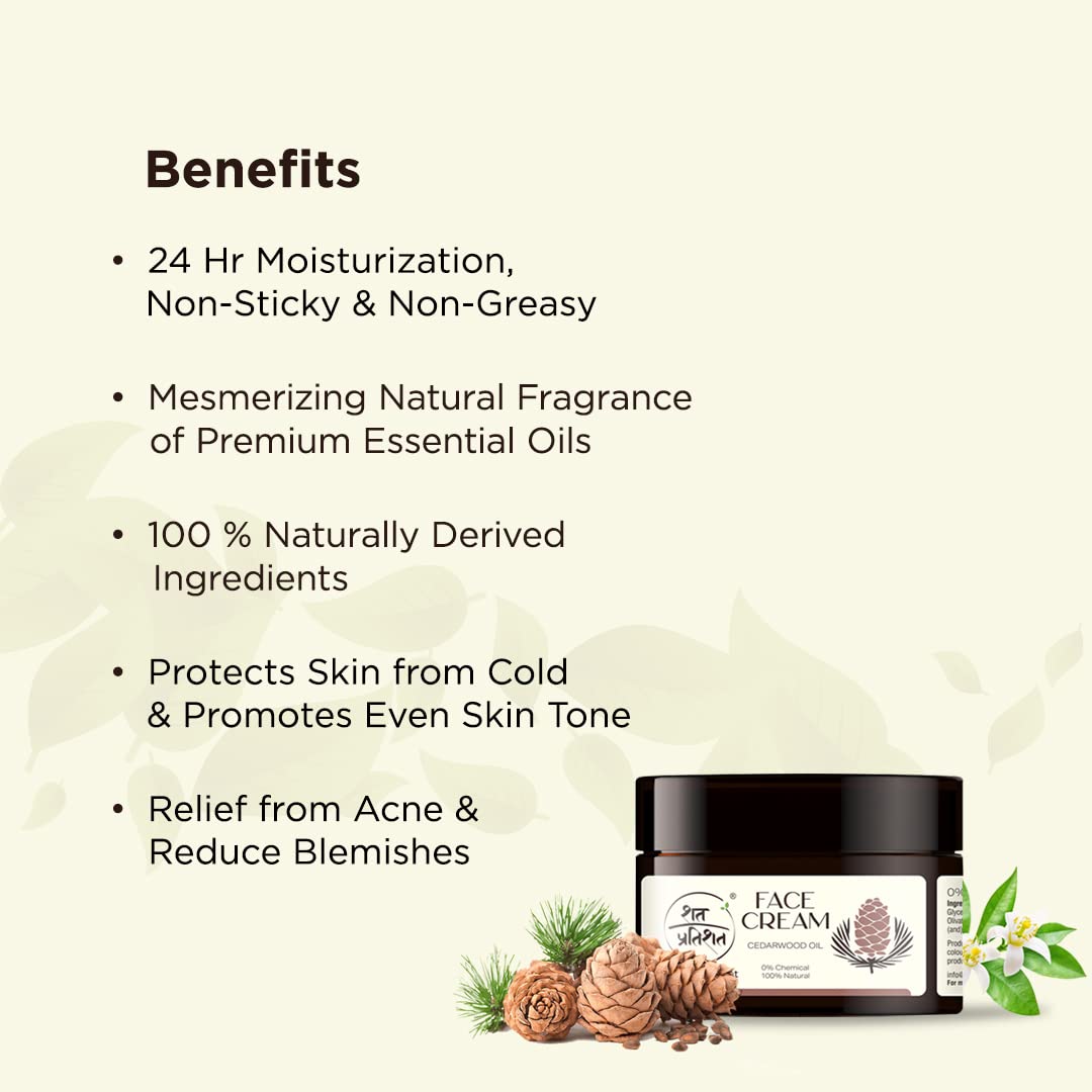 100% Natural Shat Pratishat Face Cream Moisturizer (100g) with Cedarwood & Neroli Essential Oil | Chemical-Free Skincare | Hydrating & Nourishing for Dry Skin | Perfect for Daily Use & Nighttime Routine
