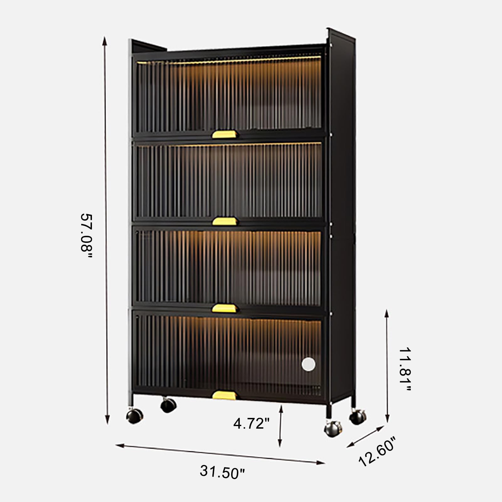 5-Tier Kitchen Storage Cabinet with Transparent Flip Door & Wheels - Bakers Rack, Microwave Stand for Kitchen, Dining & Living Room - Space-Saving Organizer for Small Spaces