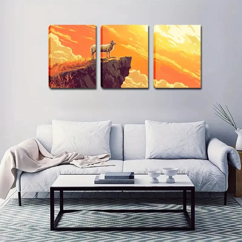 3-Piece Sheep Standing on a Cliff Wall Art Set - Framed Canvas 40x60cm | High-Quality Australian-Made Print | Ready to Hang | Perfect for Living Room, Bedroom & Office Decor
