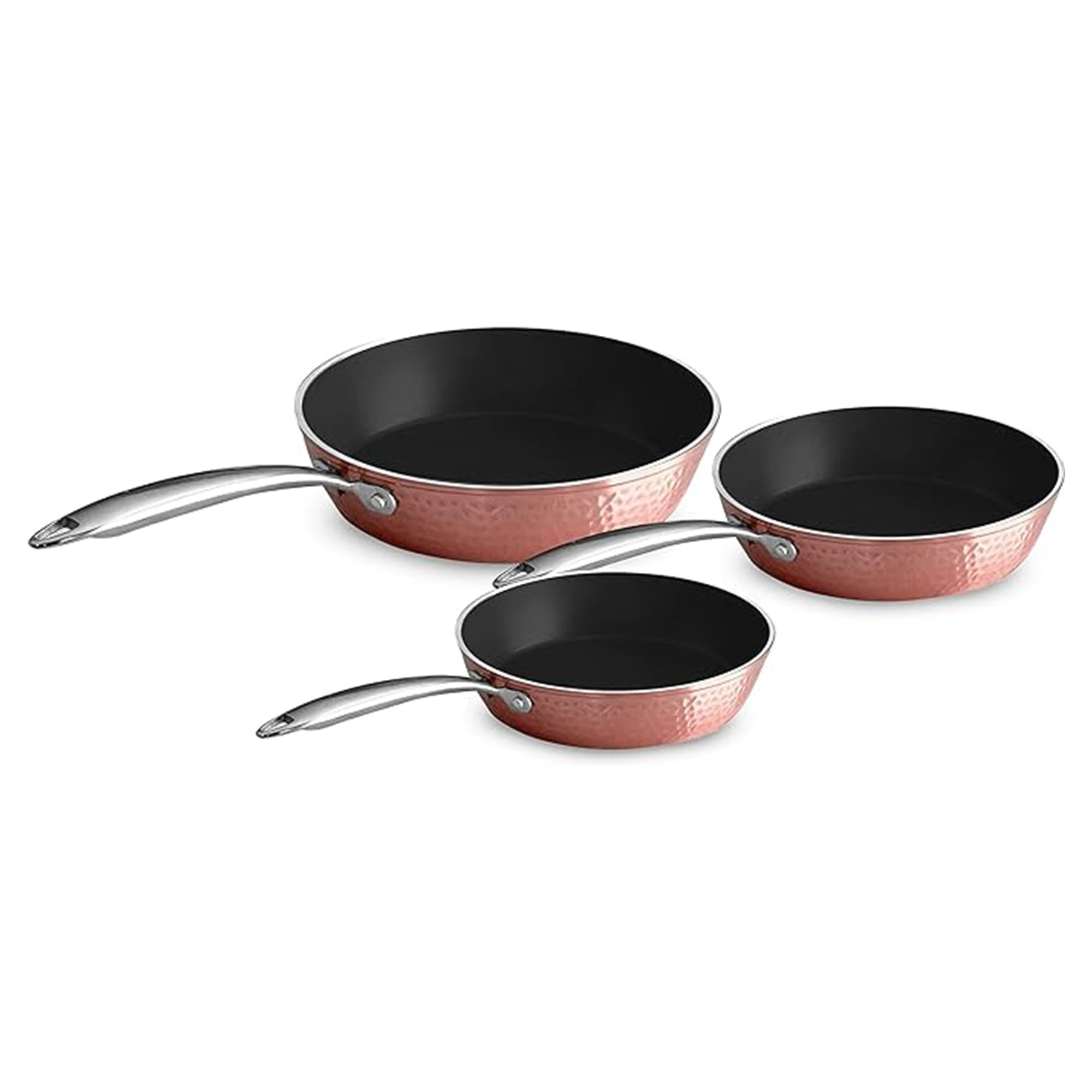 Premium Non-Stick Ceramic 3-Piece Rose Gold Cookware Set - Lightweight, Scratch & Heat Resistant (500°F), Dishwasher & Oven Safe - Compatible with Gas, Electric & Induction Stoves - Perfect for Sautéing, Frying & Baking
