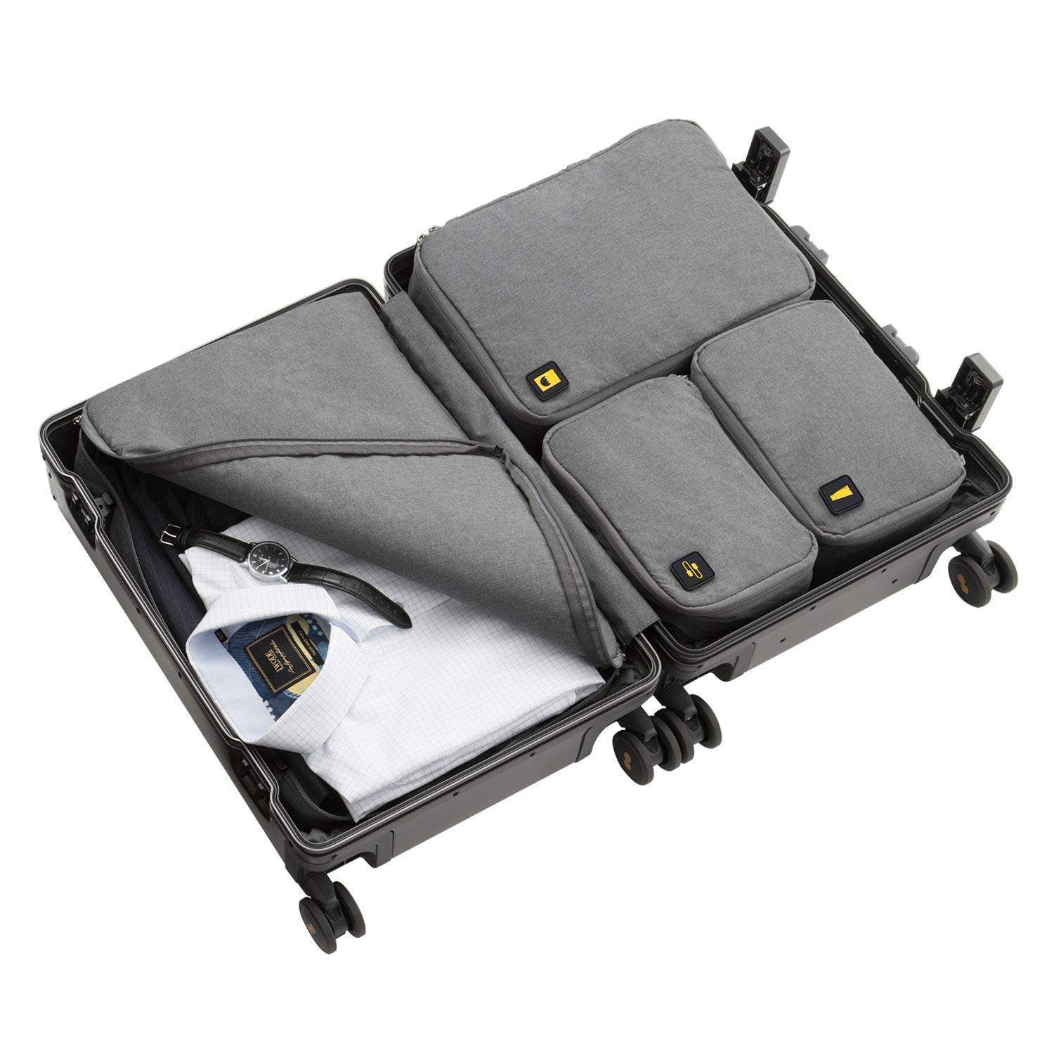 LEVEL8 Grace Expandable 20 Inch Carry On Luggage Suitcase with 4 Piece Packing Cubes Set - Lightweight Spinner Travel Bag for Women & Men, Perfect for Airplane Cabin & Weekend Trips (Blue)