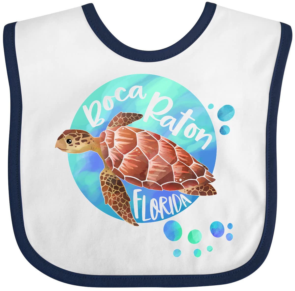 Inktastic Boca Raton Florida Swimming Sea Turtle with Bubbles Baby Bib - Soft Cotton Drool Bib for Newborns & Infants - Perfect for Feeding, Teething, and Playtime at Home or Outdoors