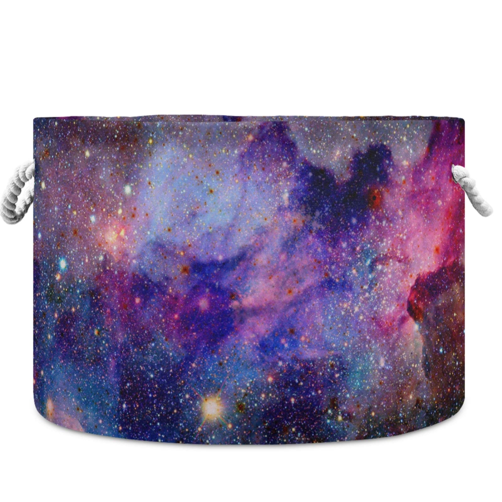 Visesunny Collapsible Large Capacity Storage Basket - Pretty Purple Galaxy Sky Design for Clothes, Toys & Laundry | Durable Cotton Handles | Space-Saving Home Organizer for Bathroom, Bedroom, Nursery & Closet | Perfect for Kids Room, College Dorm & Apartment Storage Solutions