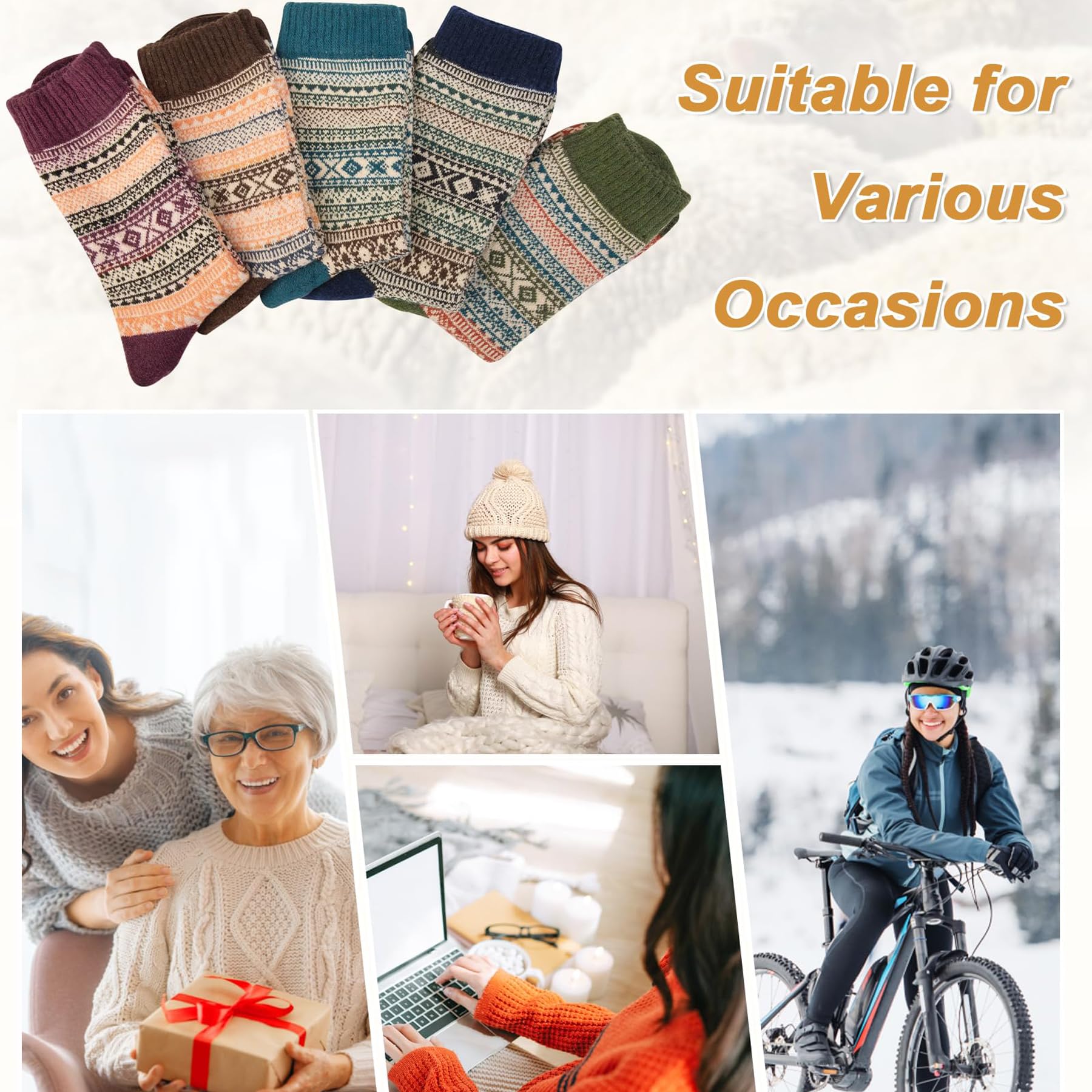 Zando Women's Merino Wool Hiking Socks - Warm Winter Athletic Crew Socks for Women, Soft Thick Mid Calf Socks - Perfect for Outdoor Activities, Hiking, Camping & Cold Weather Comfort
