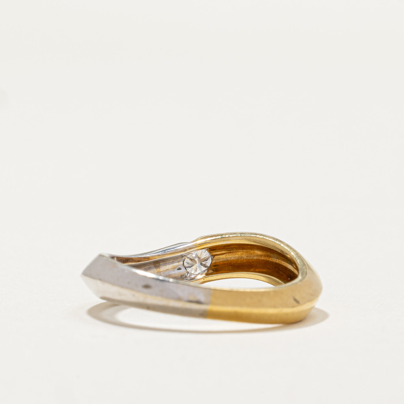 0.17ct Two Tone Solitaire Diamond Wave Knife Edge Ring - Size 6.5 | Elegant Wedding Band, Anniversary Gift & Everyday Jewelry for Women