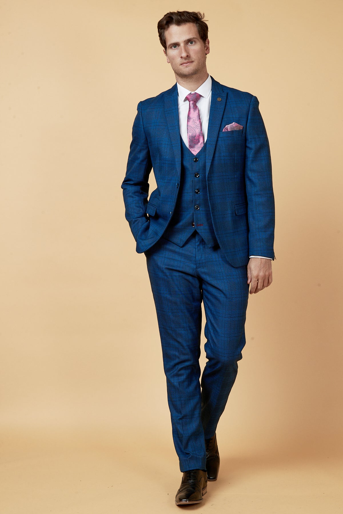 Jerry Blue Check Suit with Single Breasted Waistcoat - Men's Formal Business Attire for Weddings, Office & Special Occasions