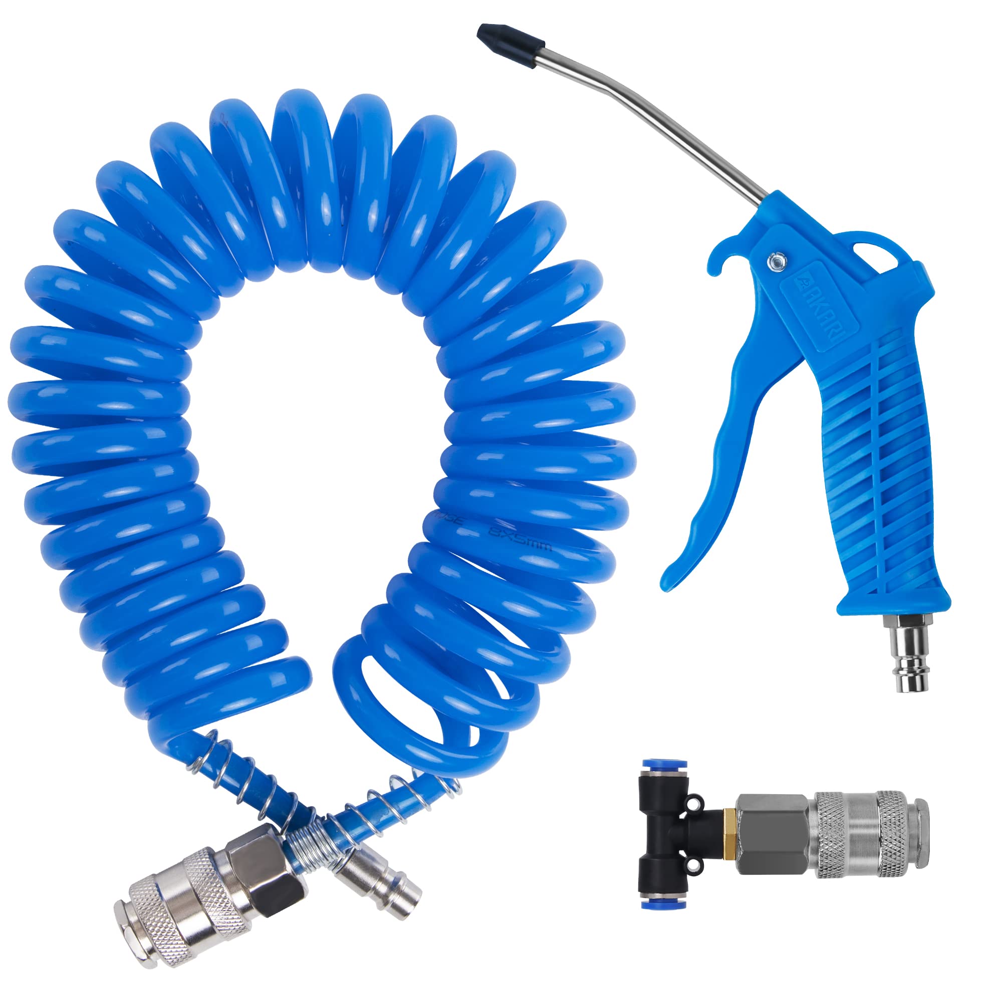 **Ailbiuko Air Blow Gun Kit - 16FT Long PU Coil Air Hose, Air Duster Cleaning Nozzle & Blow Spray Tool for Truck, Car, and Air Compressor - Perfect for Dust Removal, Workshop Cleaning, and DIY Projects**