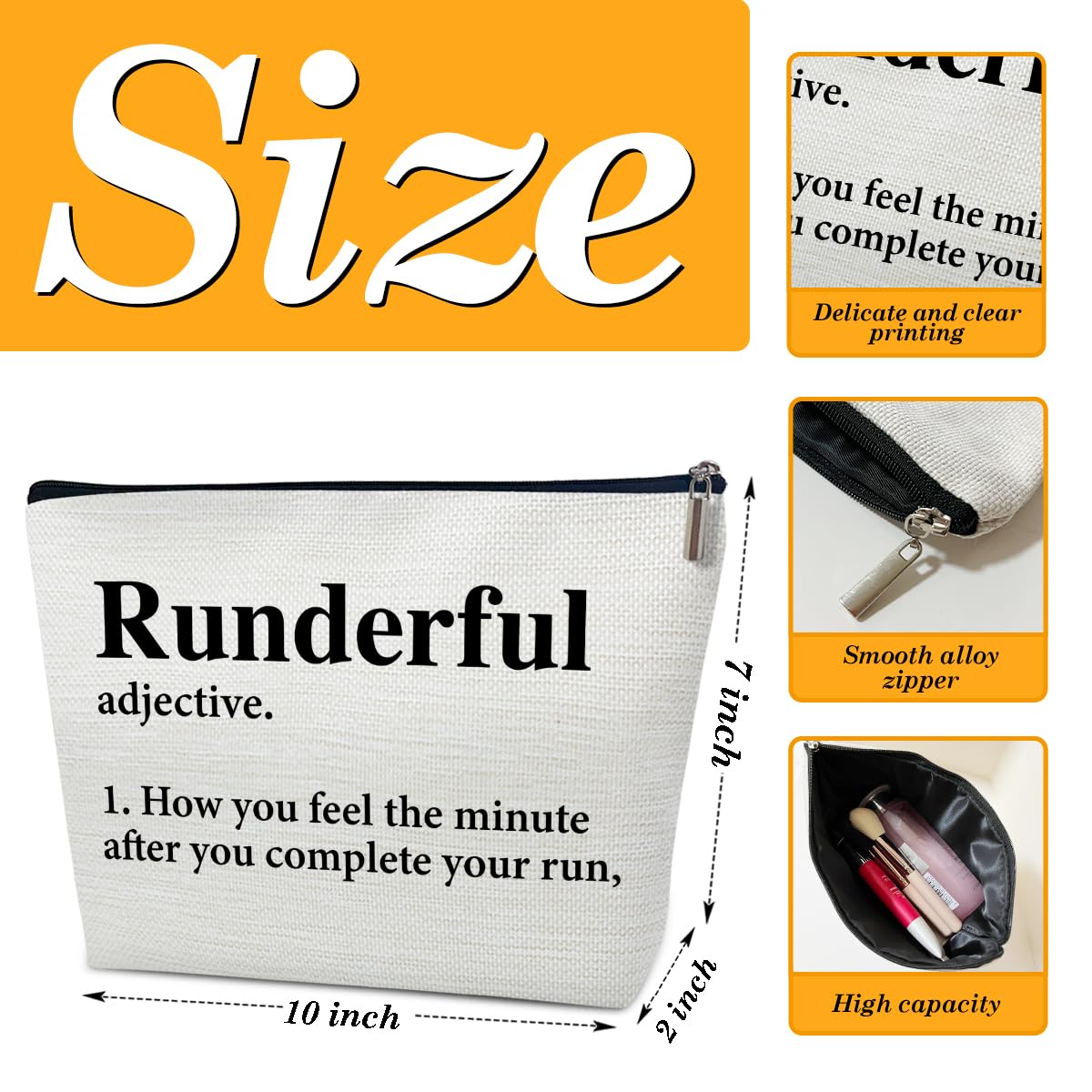 Running Gifts Makeup Bag for Women - Marathon Runners Sports Accessories | Waterproof Cosmetic Pouch for Gym, Travel & Everyday Use | Runderful Definition Purse Organizer