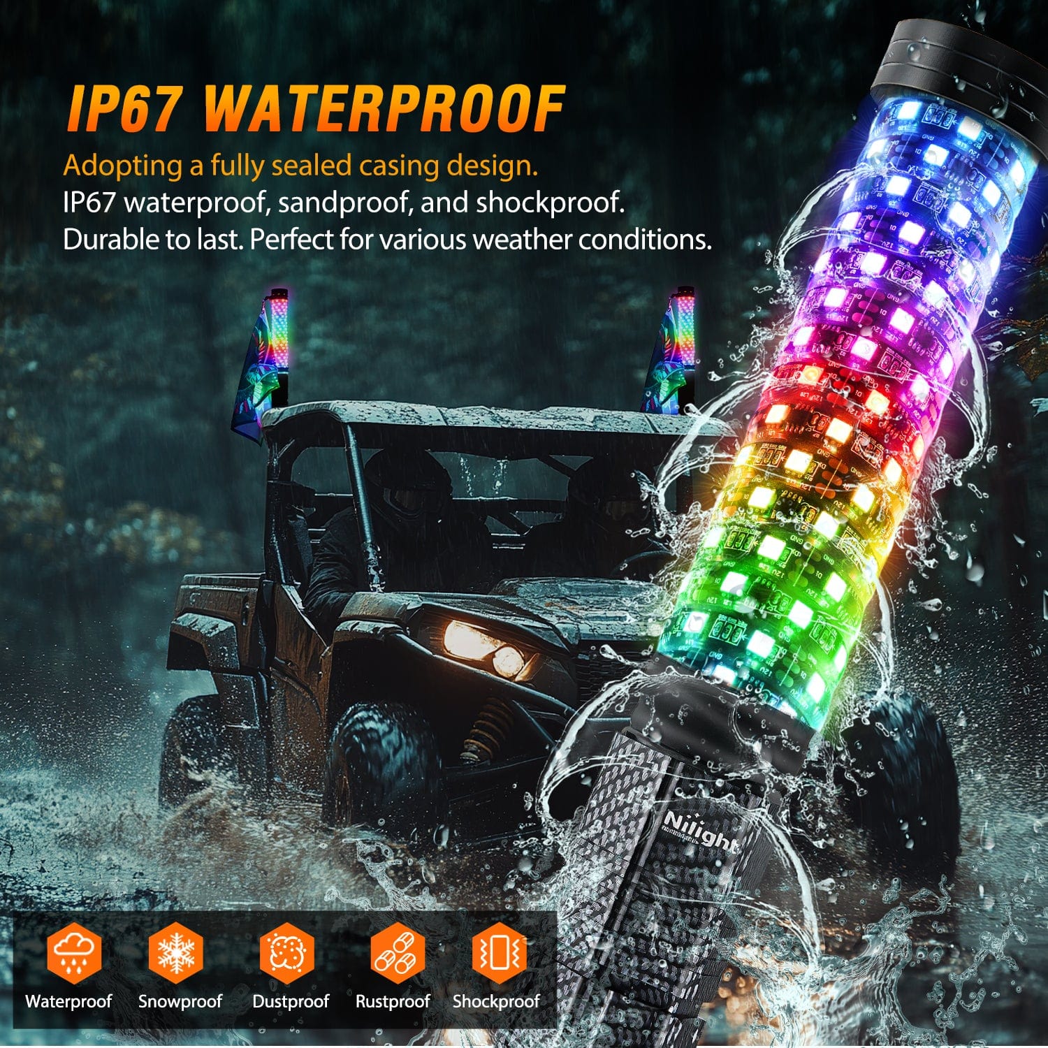1Pc 2FT Spiral Antenna Bluetooth Remote App Controlled LED Fat Whip Light - Perfect for Car, Truck, Motorcycle & Off-Road Vehicle Decoration