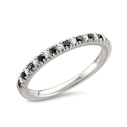 1/4 Carat Natural Diamond 14K White Gold Pave-Set Wedding Band Ring for Women (H-I, VS2-SI1) - Bridal Jewelry Set with Gift Box (Red Ruby, Black Diamond, Blue Sapphire & White Diamond) | Perfect for Engagement, Anniversary & Special Occasions