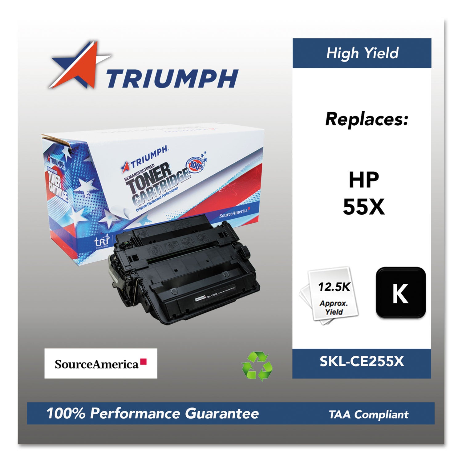 High Yield Remanufactured CE255X (55X) Black Toner Cartridge - 12,500 Page Yield | Compatible with HP Printers | Ideal for Office & Home Printing