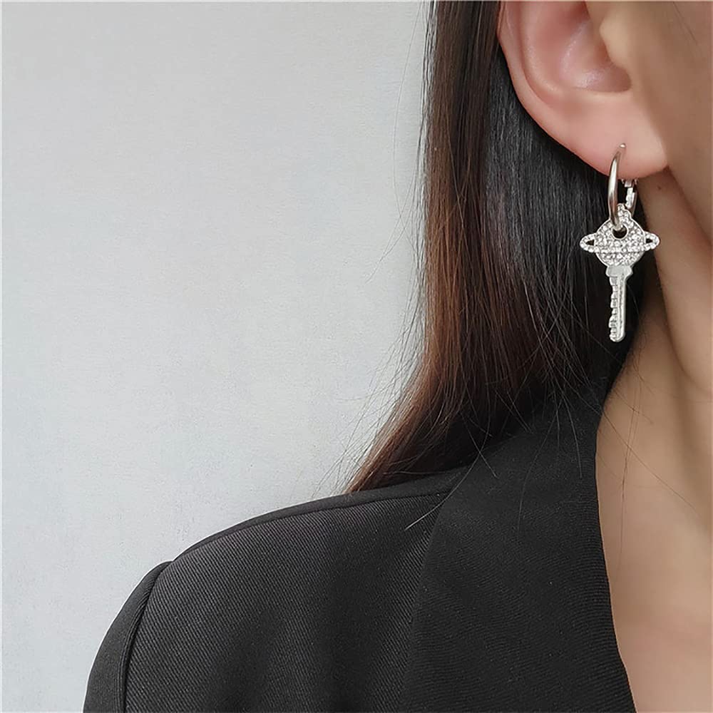 Lock and Key Earrings for Women - Asymmetric Dangle Hoop Earrings with Padlock & Key Design | Punk Edgy Aesthetic Jewelry | Perfect for Gothic, Boho & Everyday Fashion