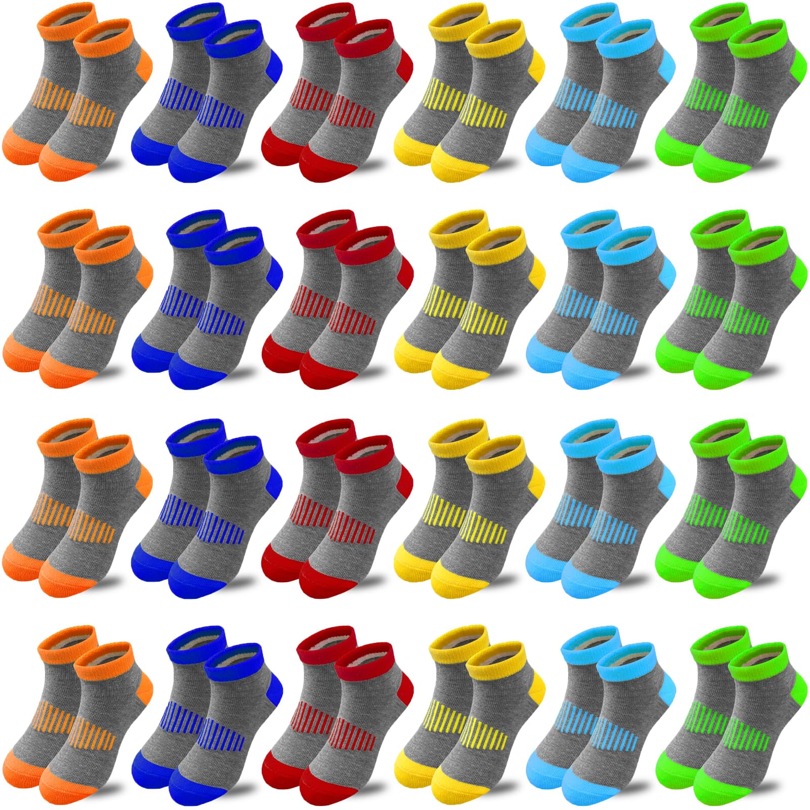 24 Pairs Boys Cotton Ankle Socks - Breathable Low Cut Athletic Sports Socks for Kids - Perfect for Running, School, Gym & Daily Wear